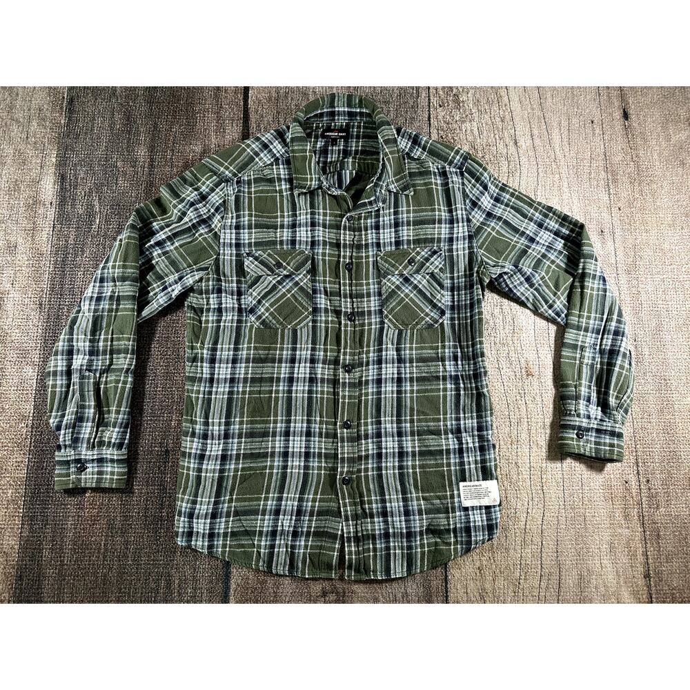 American Giant Green Plaid Casual Button Down Shirt